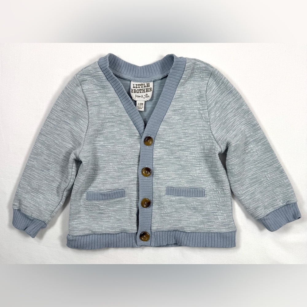 LITTLE BROTHER BY‎ PIPPA & JULIE Baby Boys' Grey Knit Grandpacore Cardigan 12M